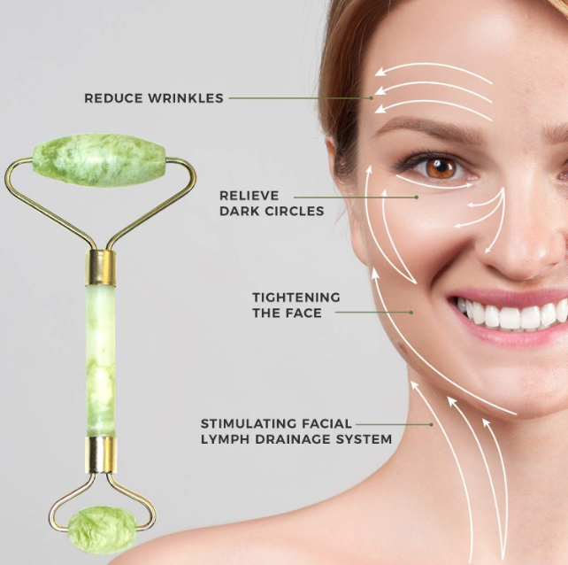 Jade roller reduces wrinkles, tightens face, stimulates lymph drainage.