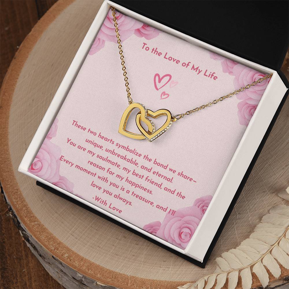 PoshShimmer™ Interlocking Heart Necklace with Message Card for Wife | Symbol of Eternal Love