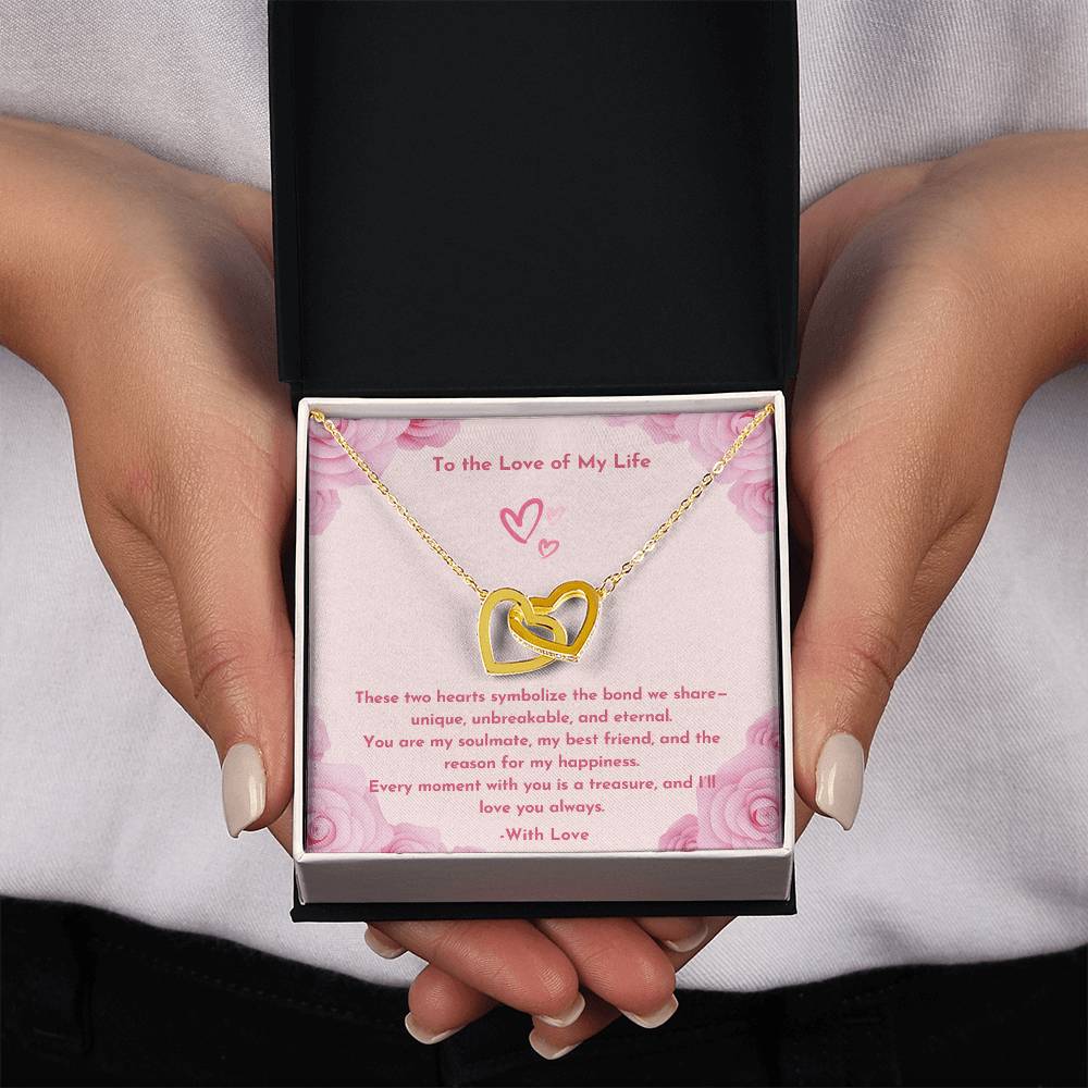 PoshShimmer™ Interlocking Heart Necklace with Message Card for Wife | Symbol of Eternal Love