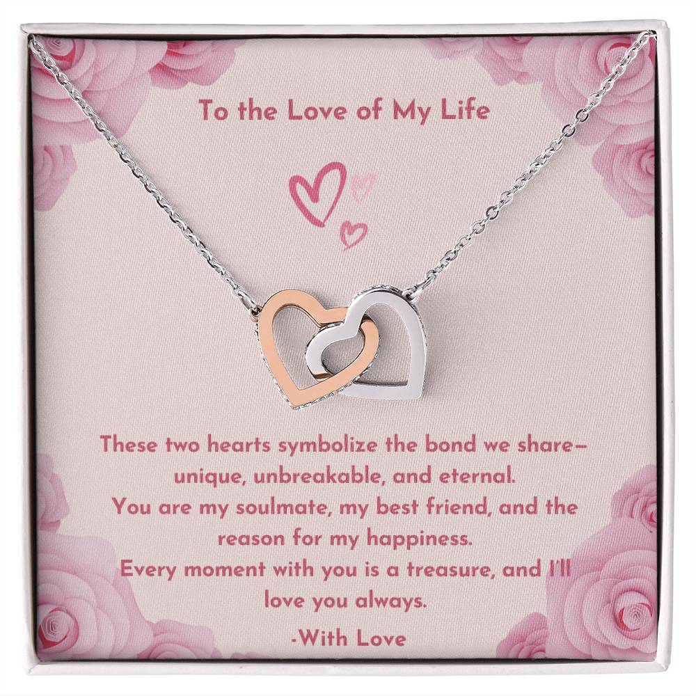 PoshShimmer™ Interlocking Heart Necklace with Message Card for Wife | Symbol of Eternal Love