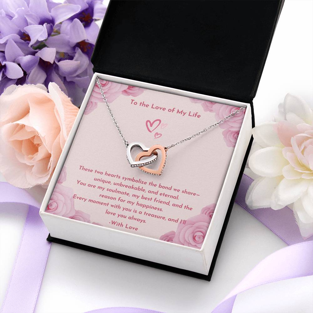 PoshShimmer™ Interlocking Heart Necklace with Message Card for Wife | Symbol of Eternal Love