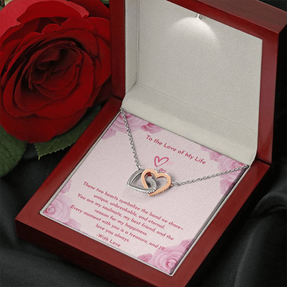 PoshShimmer™ Interlocking Heart Necklace with Message Card for Wife | Symbol of Eternal Love