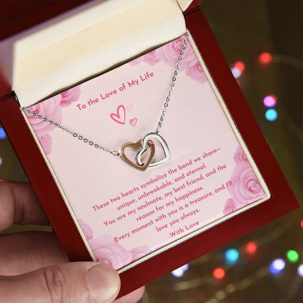 PoshShimmer™ Interlocking Heart Necklace with Message Card for Wife | Symbol of Eternal Love