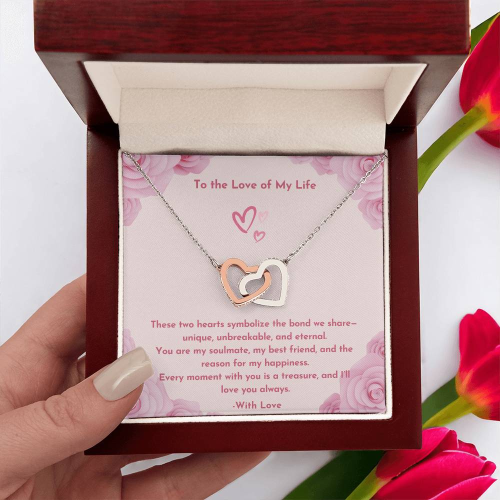 PoshShimmer™ Interlocking Heart Necklace with Message Card for Wife | Symbol of Eternal Love