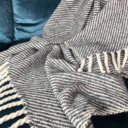 PoshThrow™ Chunky Black Stripe Alpaca Throw | Soft, Sustainable Comfort with Peruvian Heritage